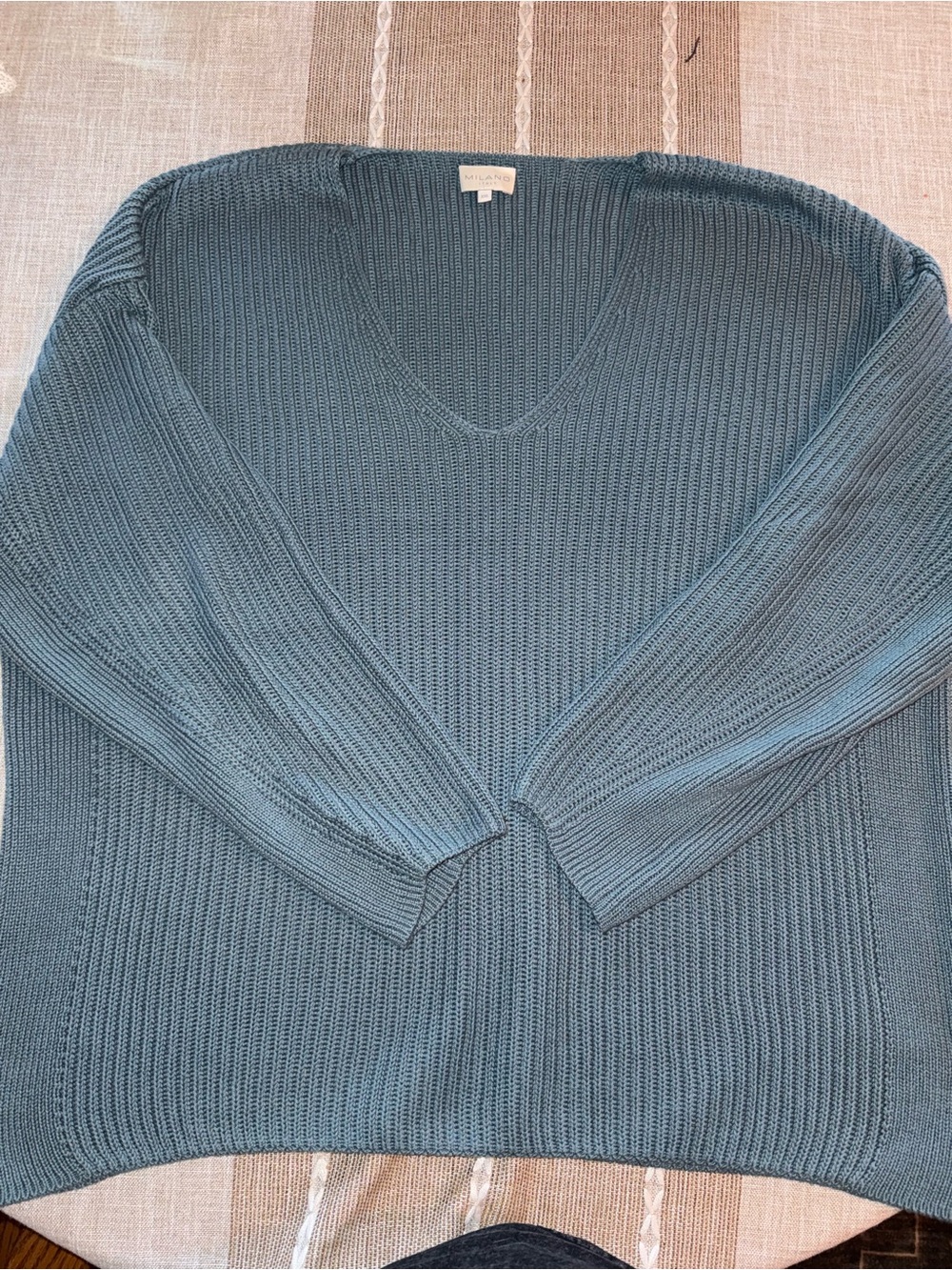 Milano Teal Blue V-Neck Ribbed Sweater